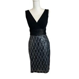 Connected Apparel Sleeveless V-Neck Black and Sequined Cocktail Dress-Size 6